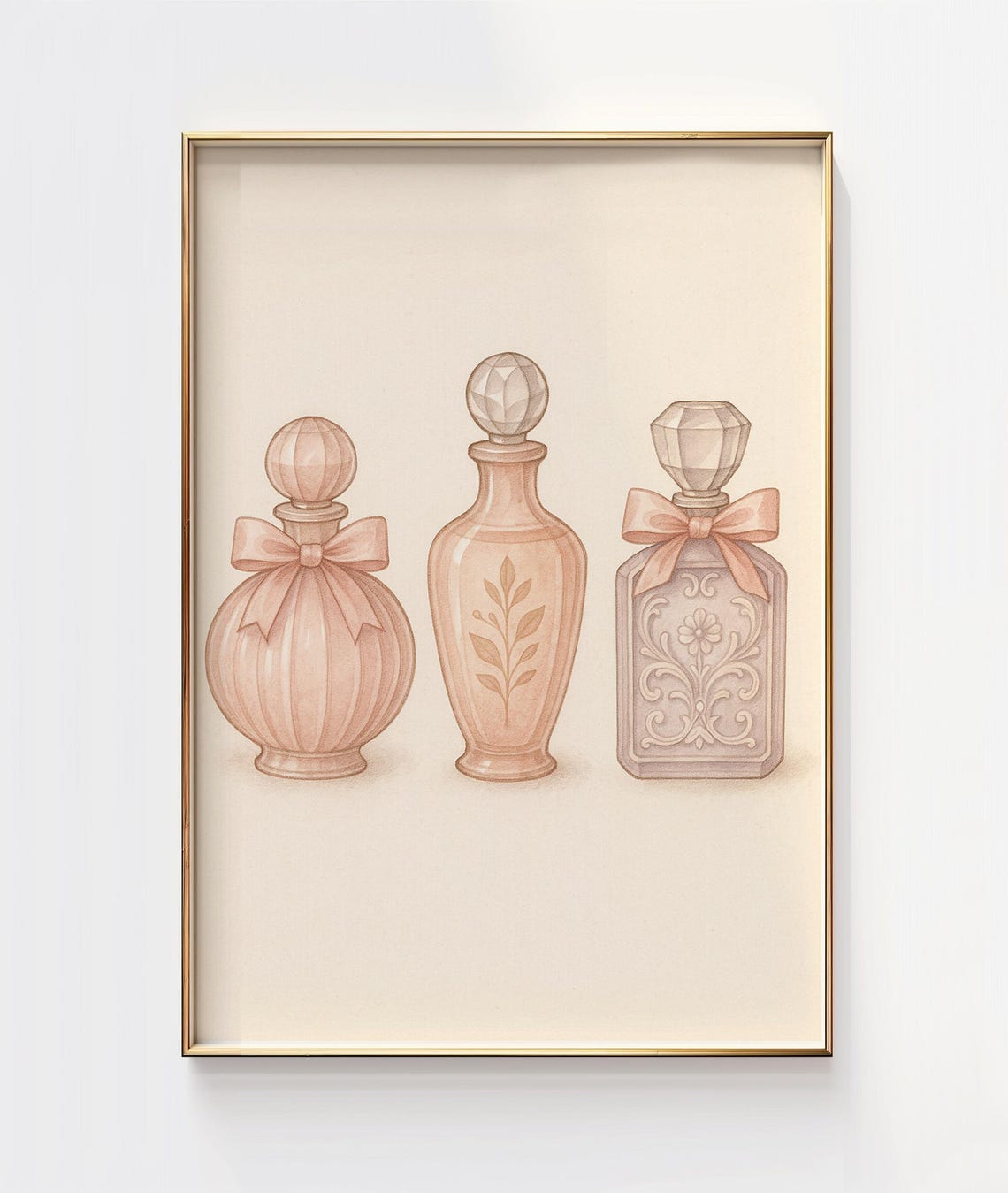 Blush Pink Vintage Perfume Bottles Elegant Vanity Wall Print