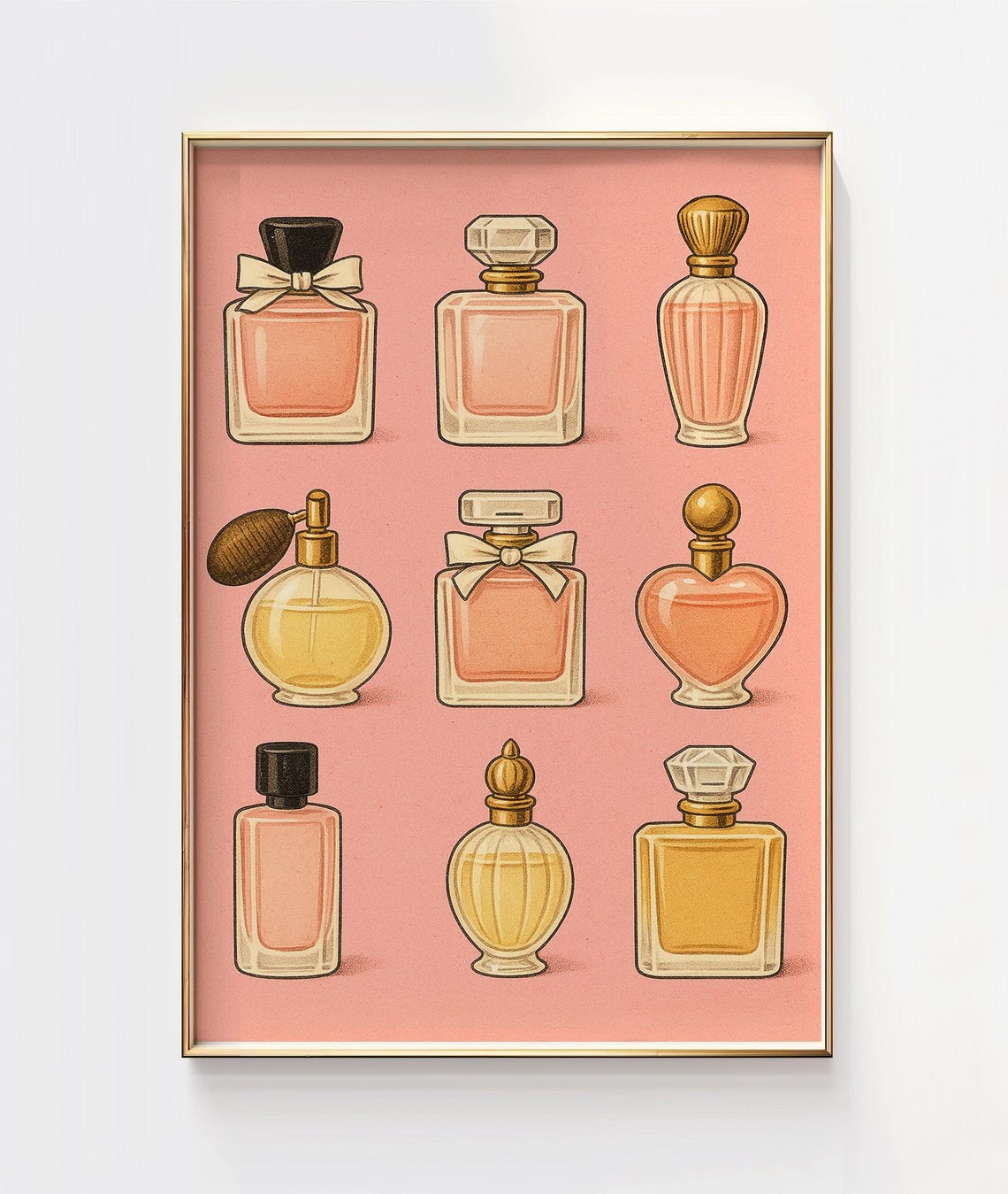 Pastel Pink Perfume Bottles Retro Girly Vanity Beauty Wall Art