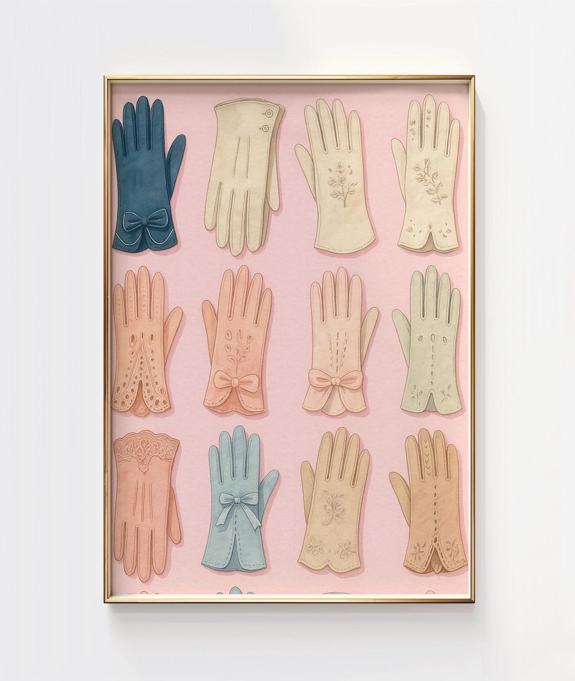Vintage Pastel Gloves Retro Fashion Single Glove Illustration Wall Art