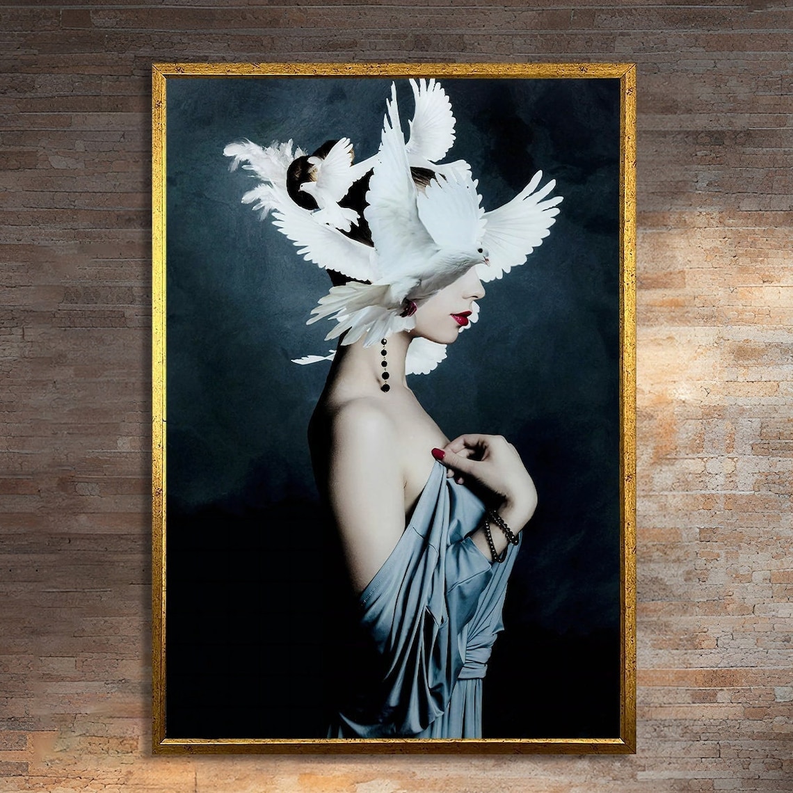 Elegant Woman With White Birds, Timeless Decor
