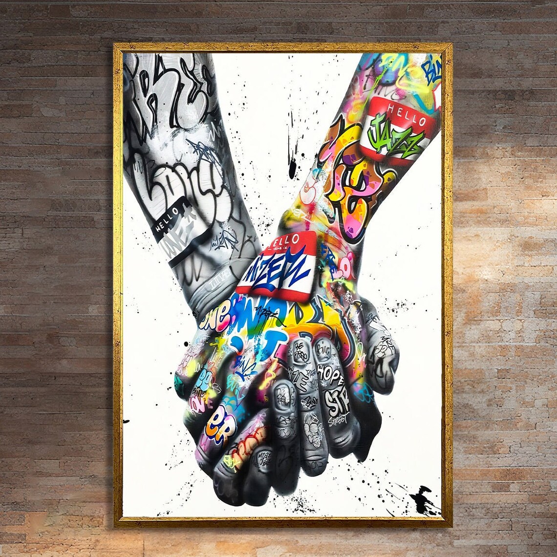 Holding Hands Graffiti Art, Pop Art Style