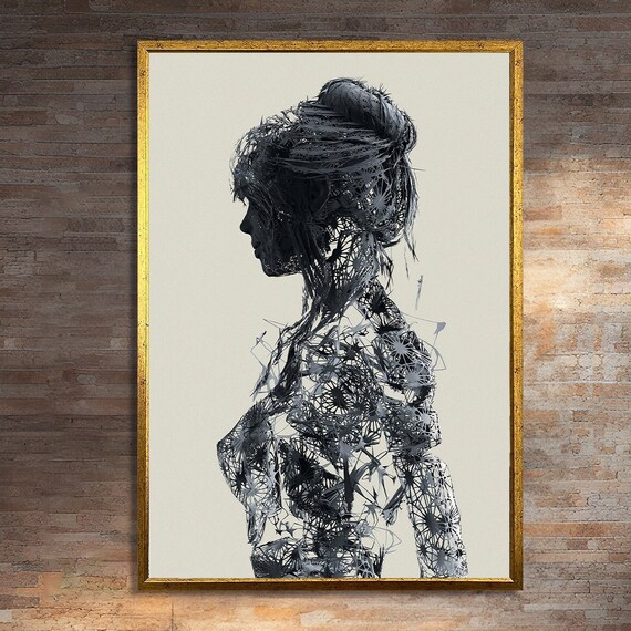 Intricate Silhouette Of A Woman, Modern Abstract Art Print