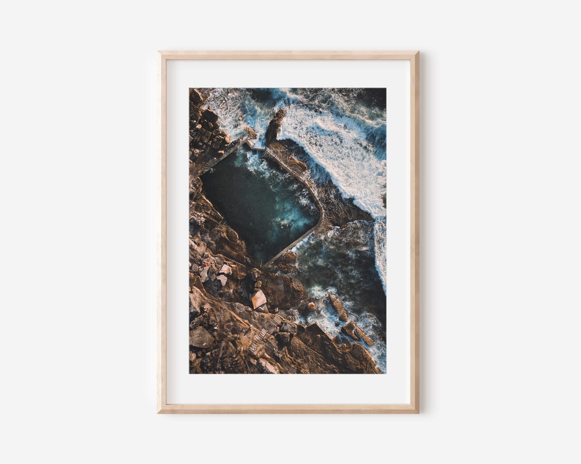 Aerial Photo of Maroubra Ocean Rockpool Dramatic Waves Art Print