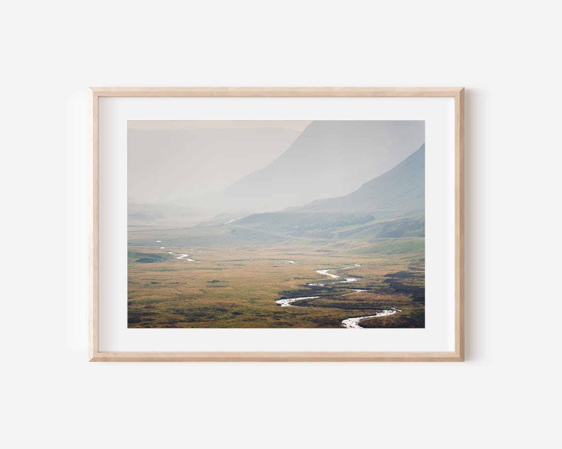 Glencoe Scotland Misty Highland Valley River Minimalist Photo Print