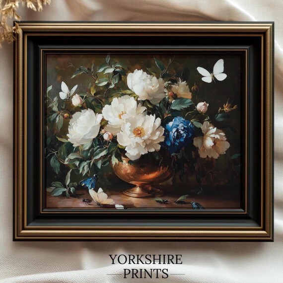 Moody Floral Wall Art Vintage Flower Still Life Moody Dark Flower Oil Painting Moody Botanical Fall Decor Peony Wall Art