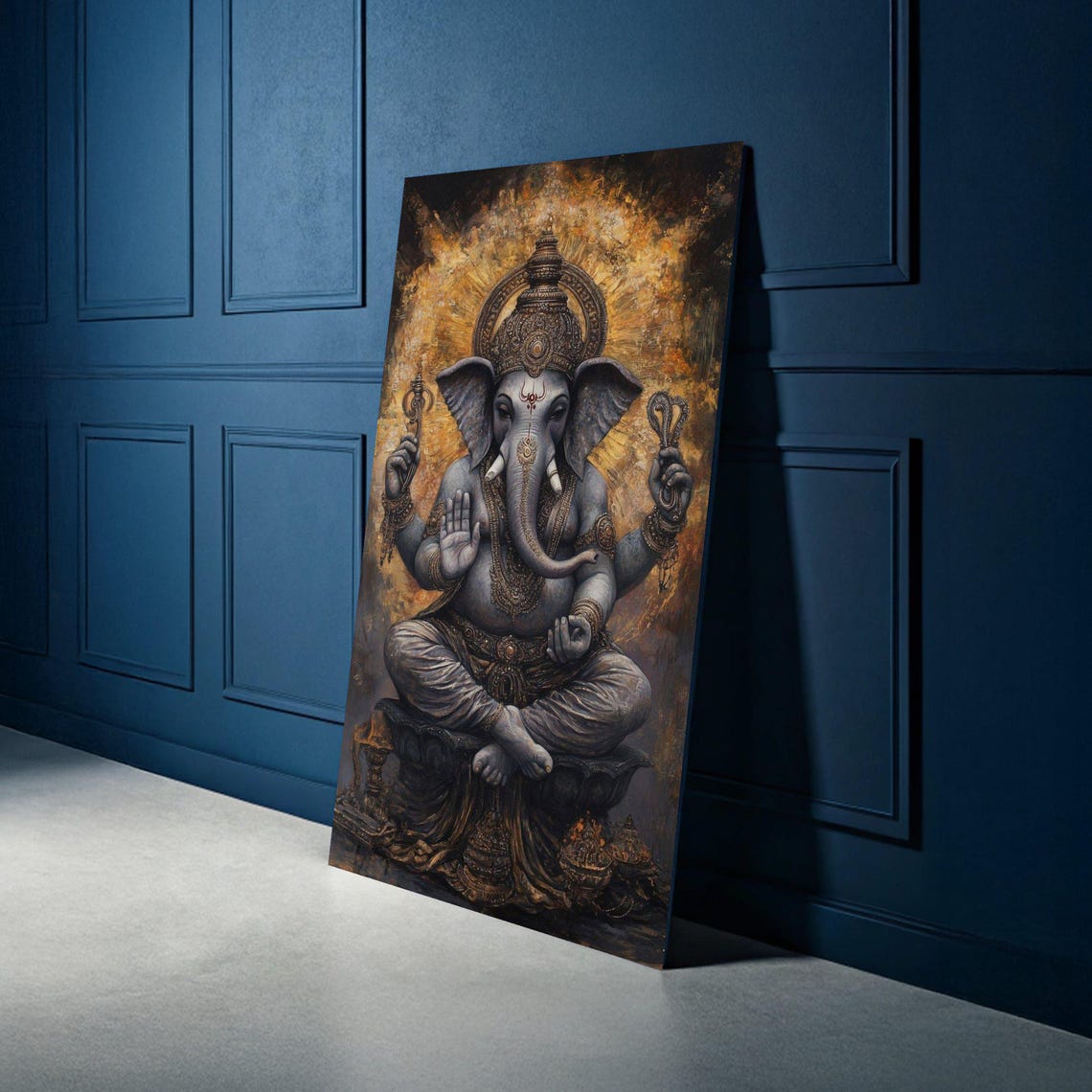 Ganesha Elephant God Golden Halo Blessing Sacred Hindu Art Poster