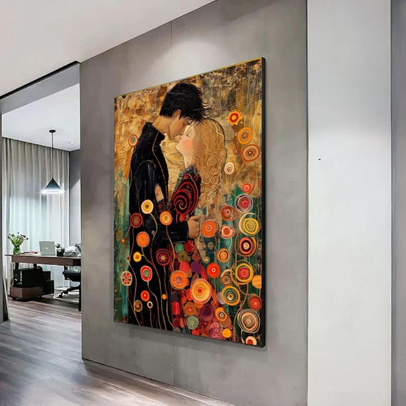 Romantic Embrace Canvas Abstract Couple Art Colorful Love Painting Modern Wall Decor Intimate Home Decoration