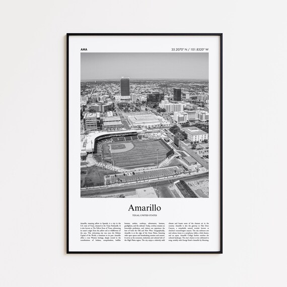 Amarillo Texas Black and White City Stadium Classic Travel Poster