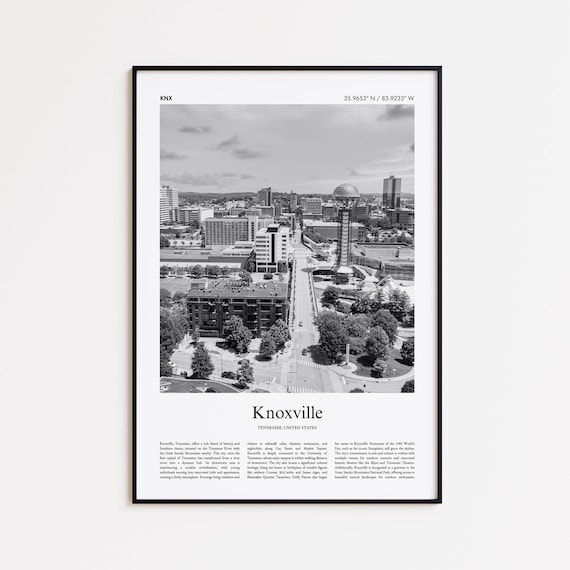 Knoxville Tennessee Black And White Aerial Skyline Sunsphere Photo Poster