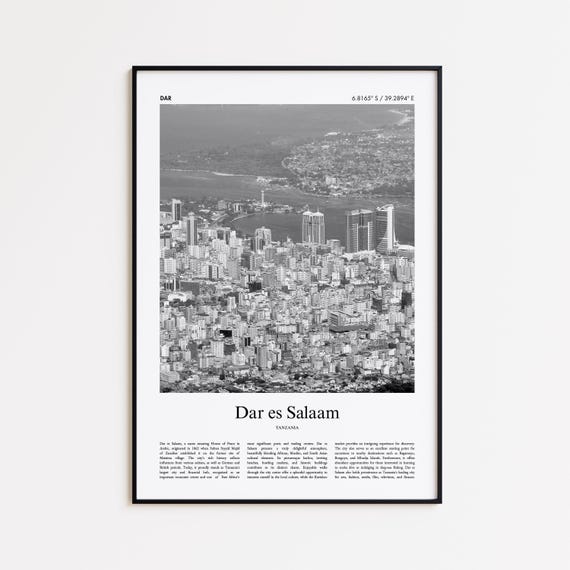 Dar Es Salaam Black And White Print Photo Poster Travel Gift Tanzania Wall Art Home Decor