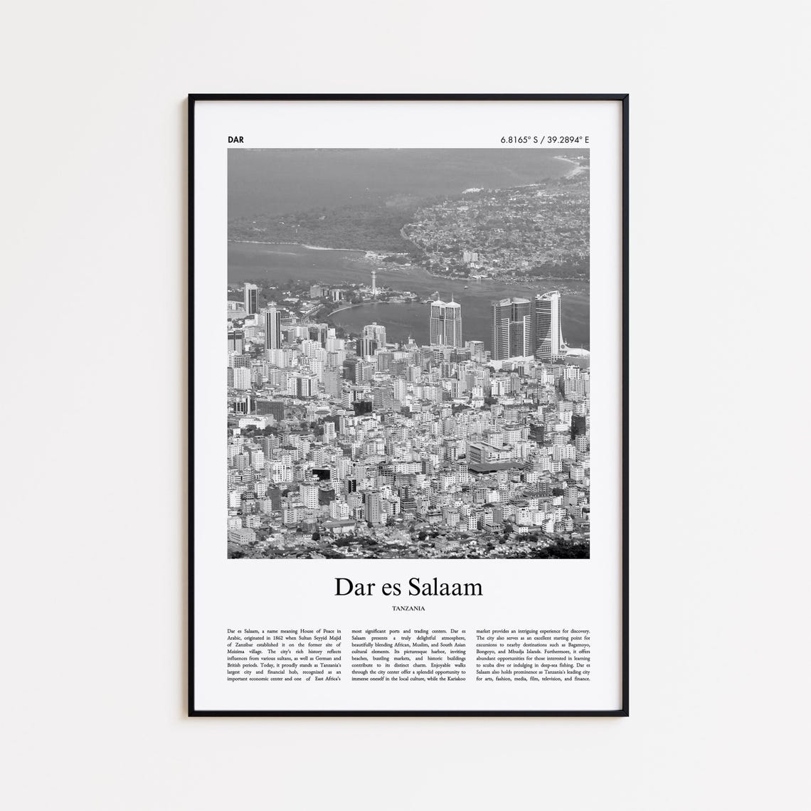 Dar Es Salaam Tanzania Skyline Black And White Editorial Photo Poster
