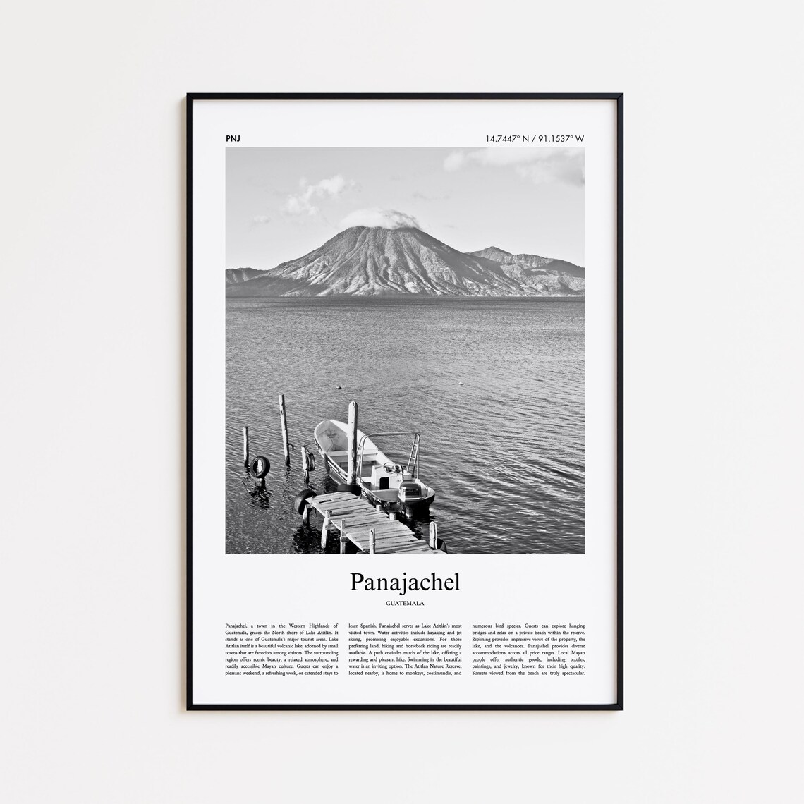 Panajachel Guatemala Lake Atitlan Volcano Black And White Photo Poster