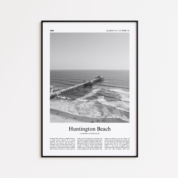 Huntington Beach California Black and White Pier Photo Poster
