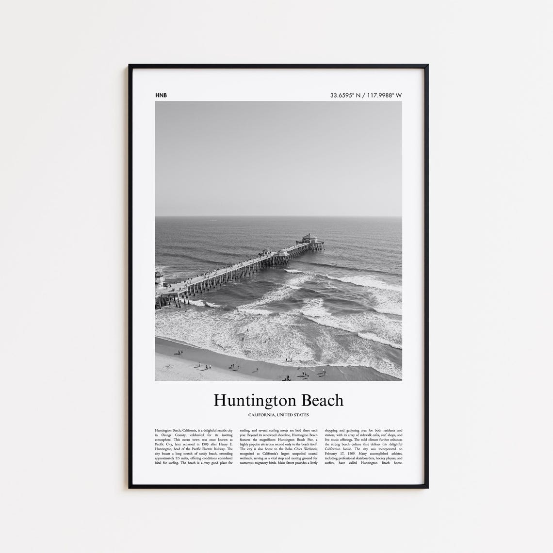 Huntington Beach California Black and White Pier Photo Poster