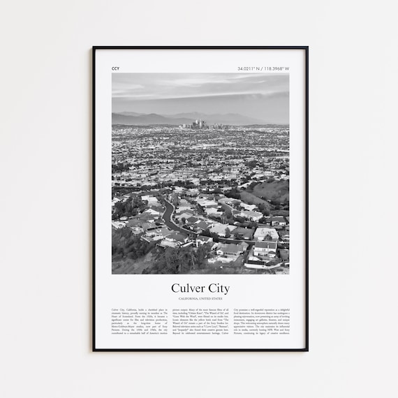 Culver City California Black And White Aerial City Photo Poster