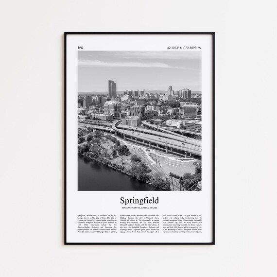 Springfield Massachusetts Black White City Skyline Photo Poster