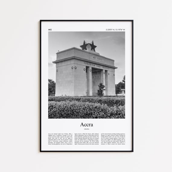 Accra Black And White Print Photo Poster Travel Gift Ghana Wall Art Minimal Home Decor