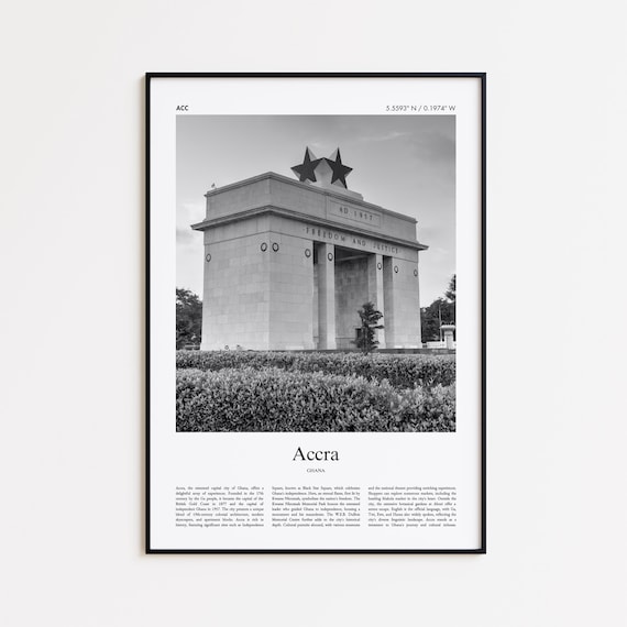 Accra Ghana Black and White Independence Arch Travel Photography Poster