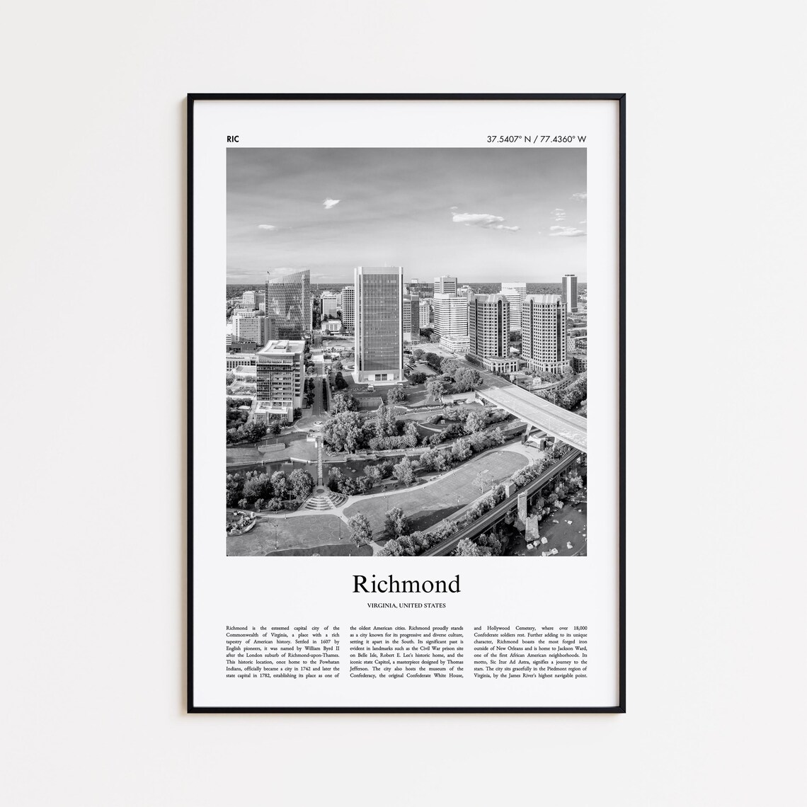 Richmond Black And White Virginia Wall Art Print