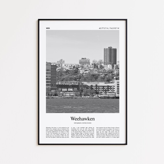 Weehawken New Jersey Black and White Waterfront Skyline Photo Poster