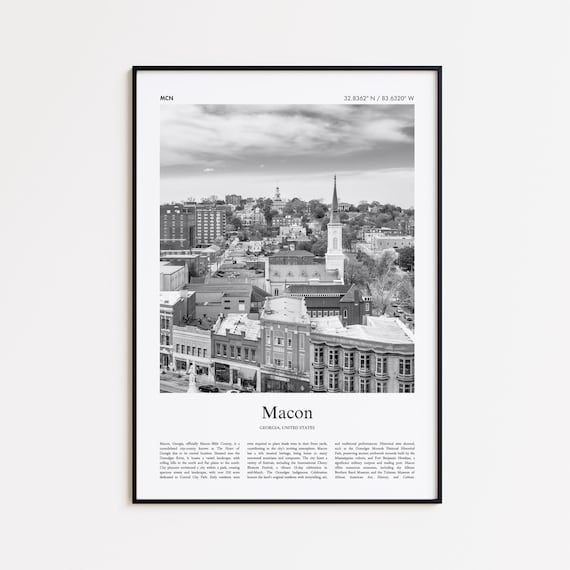 Macon Georgia Black and White Historic Downtown Travel Poster