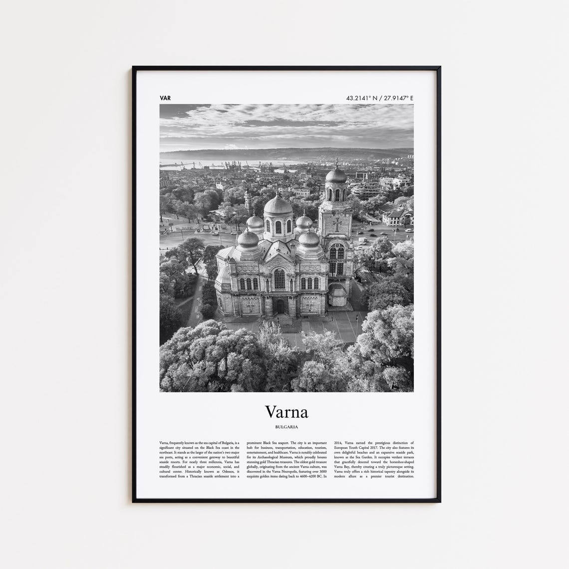 Varna Bulgaria Black And White Cathedral Aerial Photo Poster