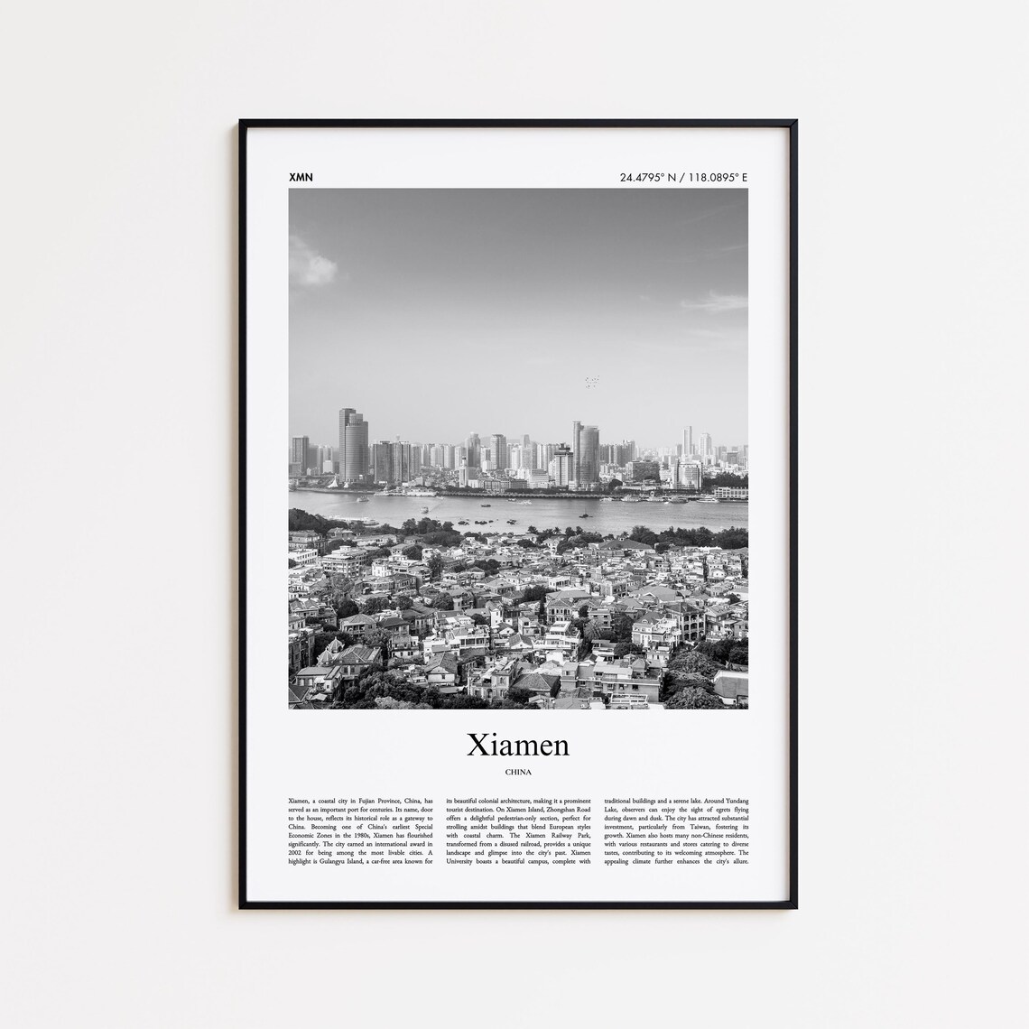 Xiamen China Black And White Skyline Travel Photography Poster