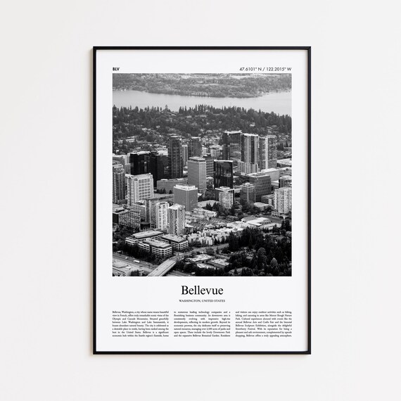 Bellevue Washington Downtown High Rises Black And White Photo Poster