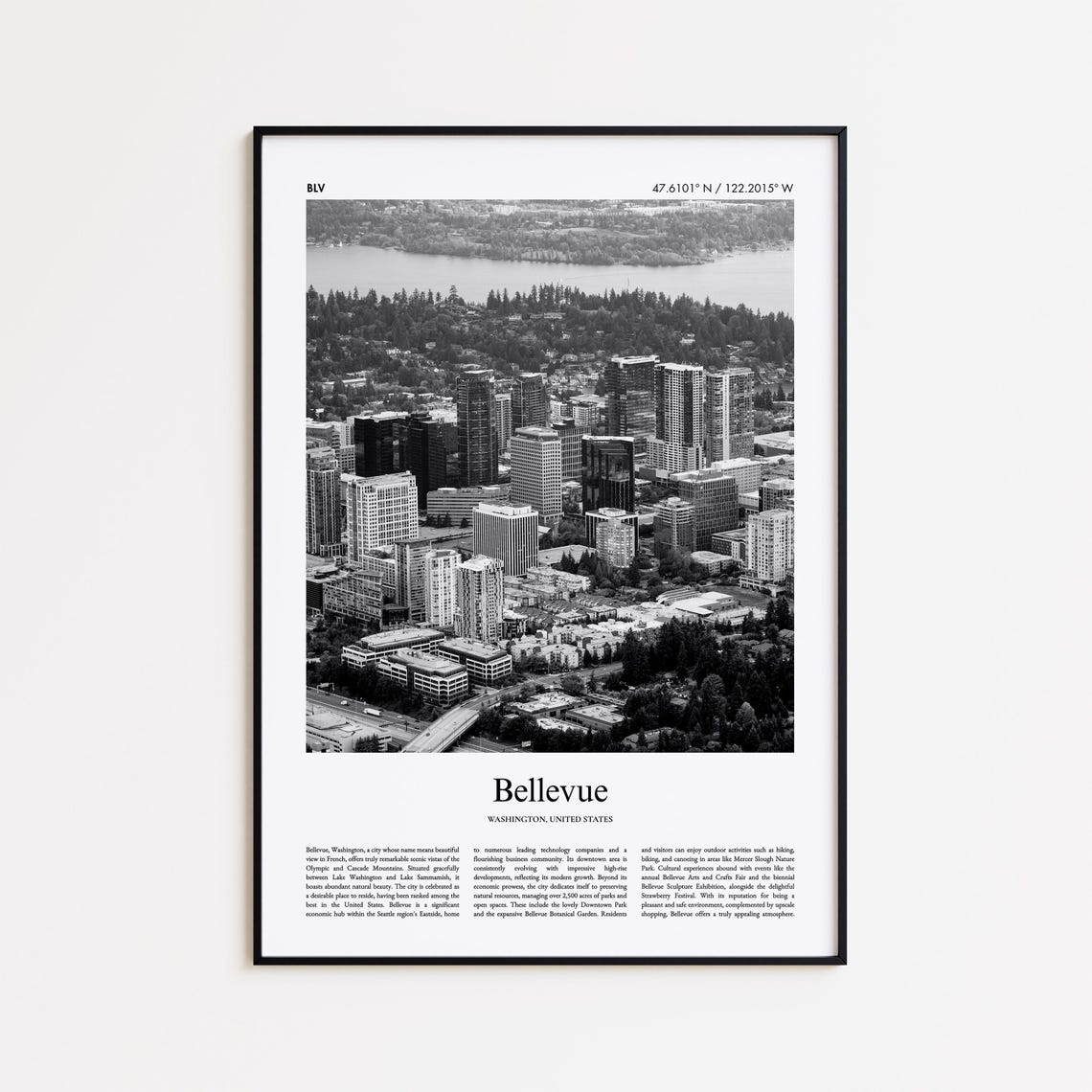 Bellevue Washington Downtown High Rises Black And White Photo Poster