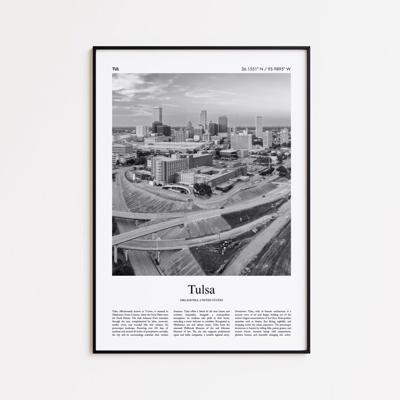 Tulsa Downtown Aerial Black And White Skyline Photography Poster