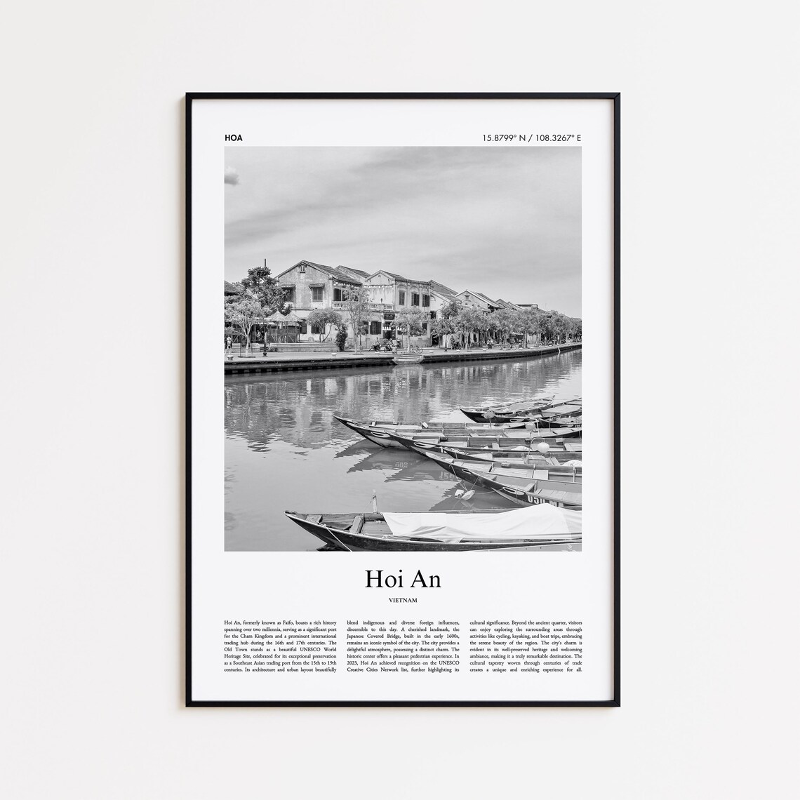 Hoi An Vietnam River Boats Black And White Photo Travel Poster