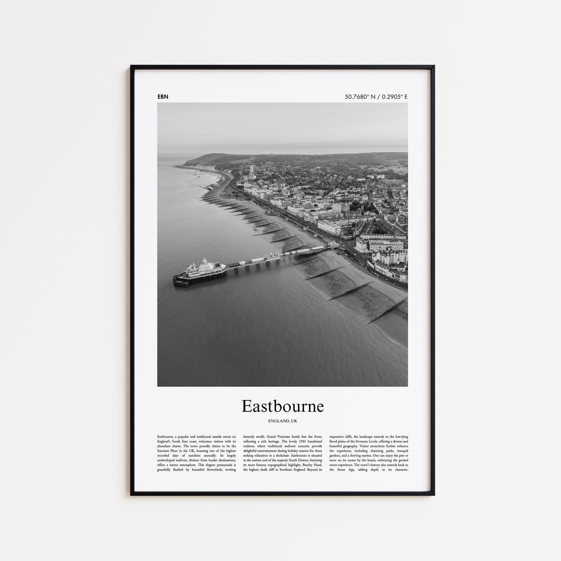Eastbourne England Black and White Aerial Pier Beach Photo Poster
