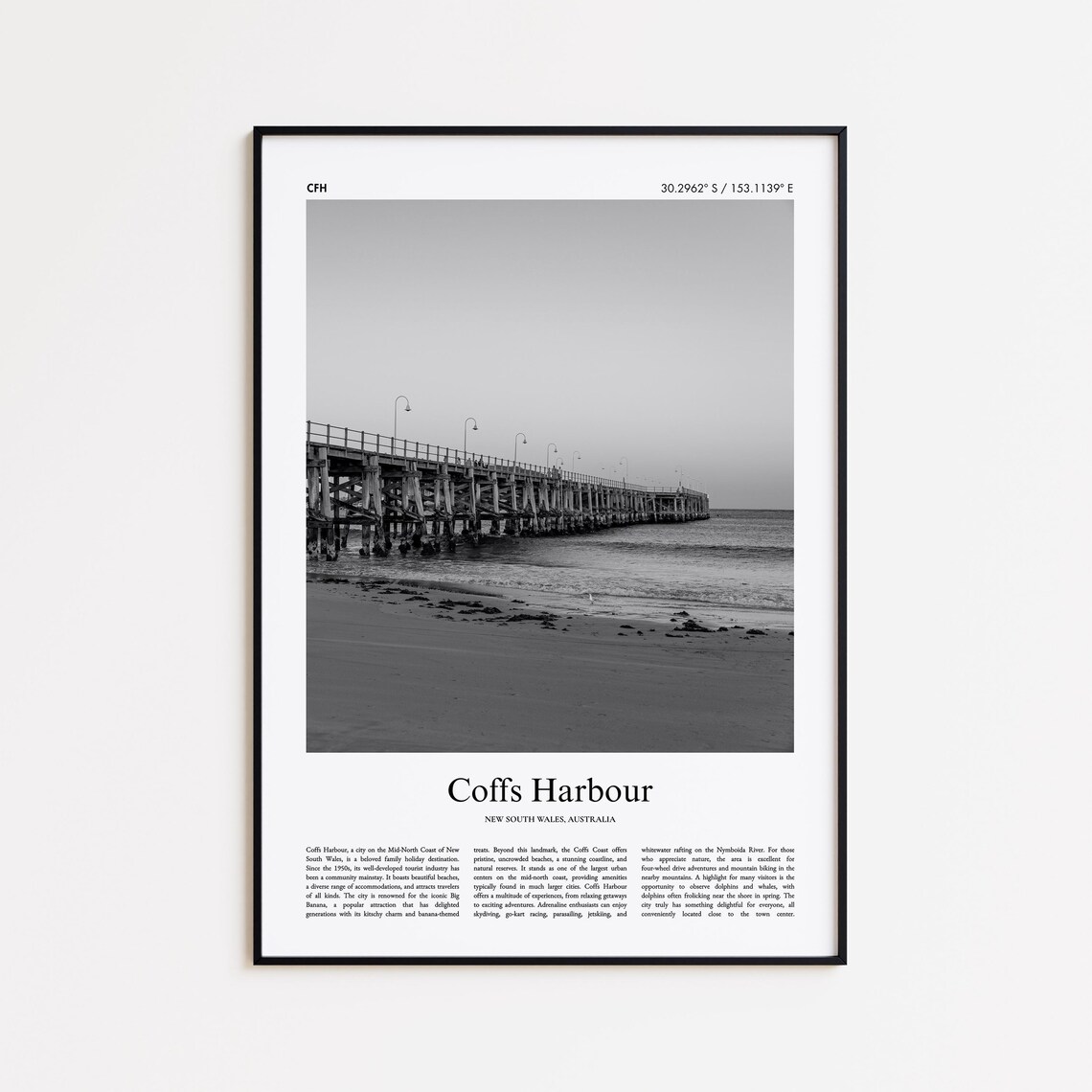 Coffs Harbour Jetty Sunset Black and White Travel Photography Poster