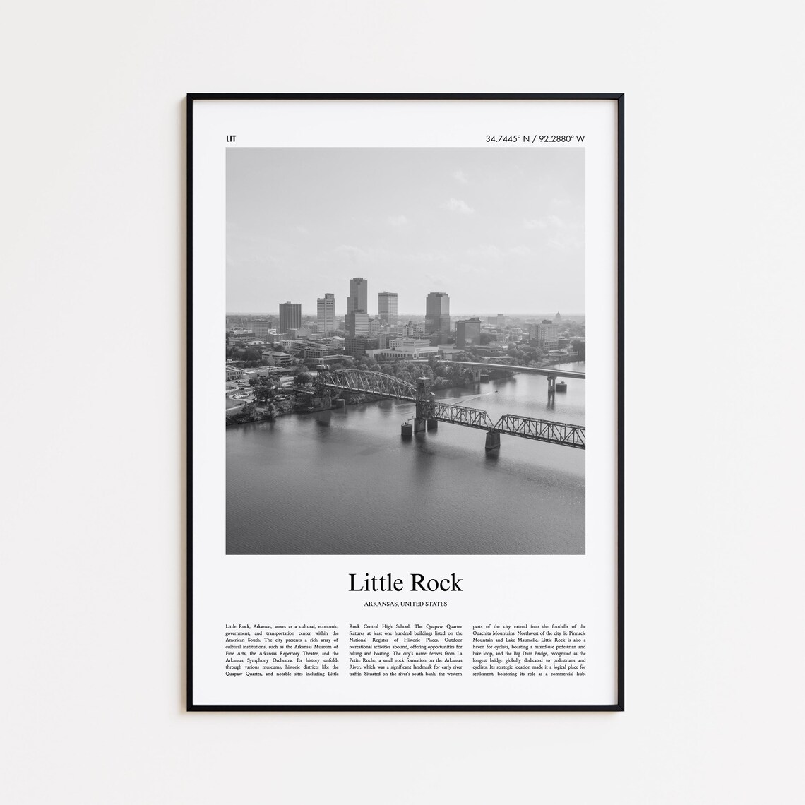 Little Rock Arkansas Black And White Downtown Skyline Photography Poster