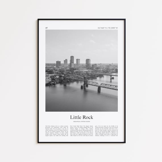 Little Rock Arkansas Black And White Downtown Skyline Photography Poster