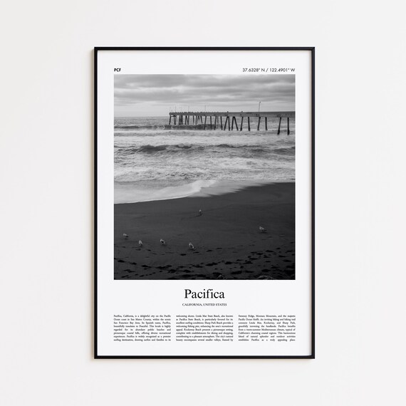 Pacifica California Black And White Pier Photo Travel Poster