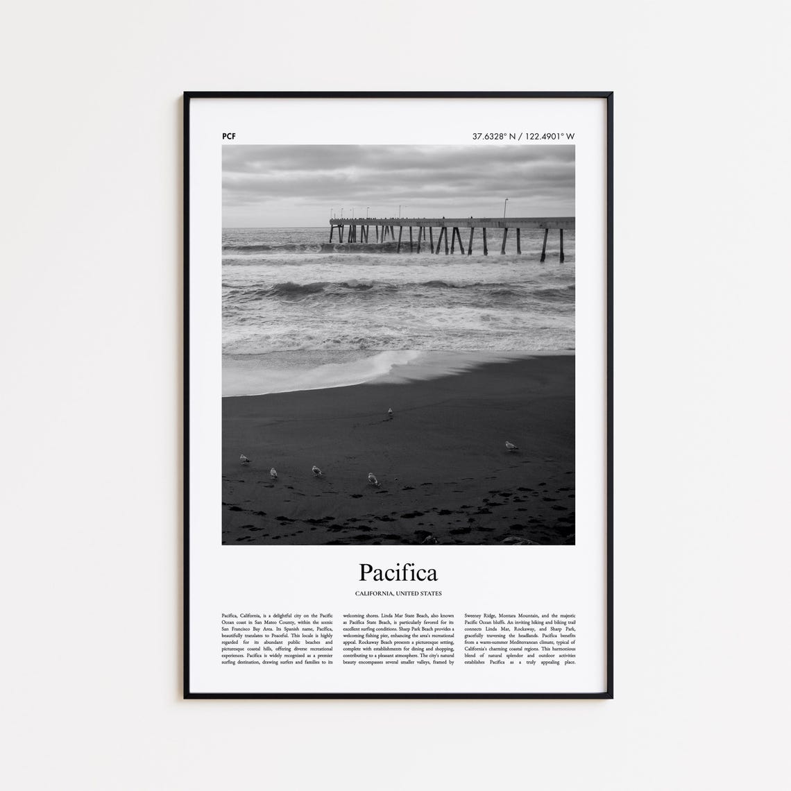 Pacifica California Black And White Pier Photo Travel Poster