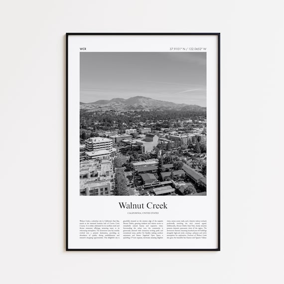 Walnut Creek California Black and White Downtown Photo Travel Poster