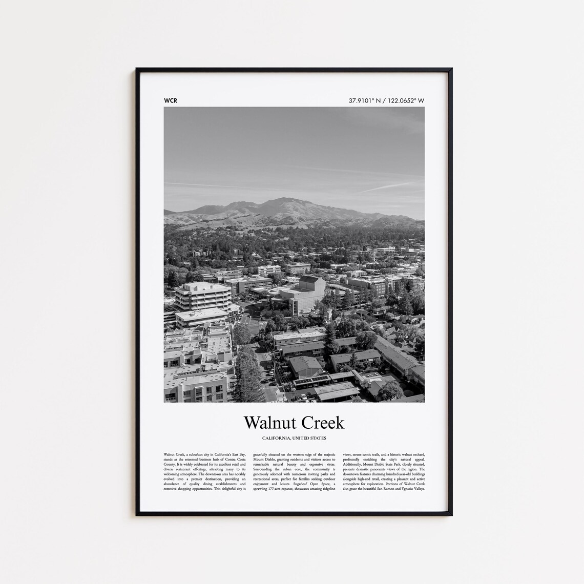 Walnut Creek California Black and White Downtown Photo Travel Poster
