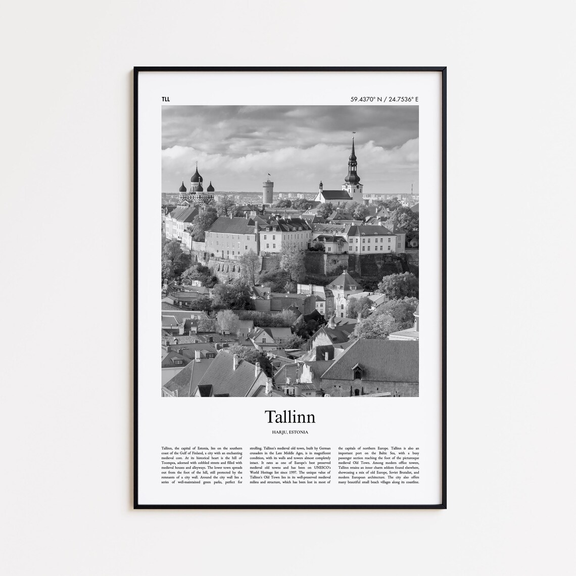 Tallinn Estonia Black And White Medieval Old Town Photo Poster