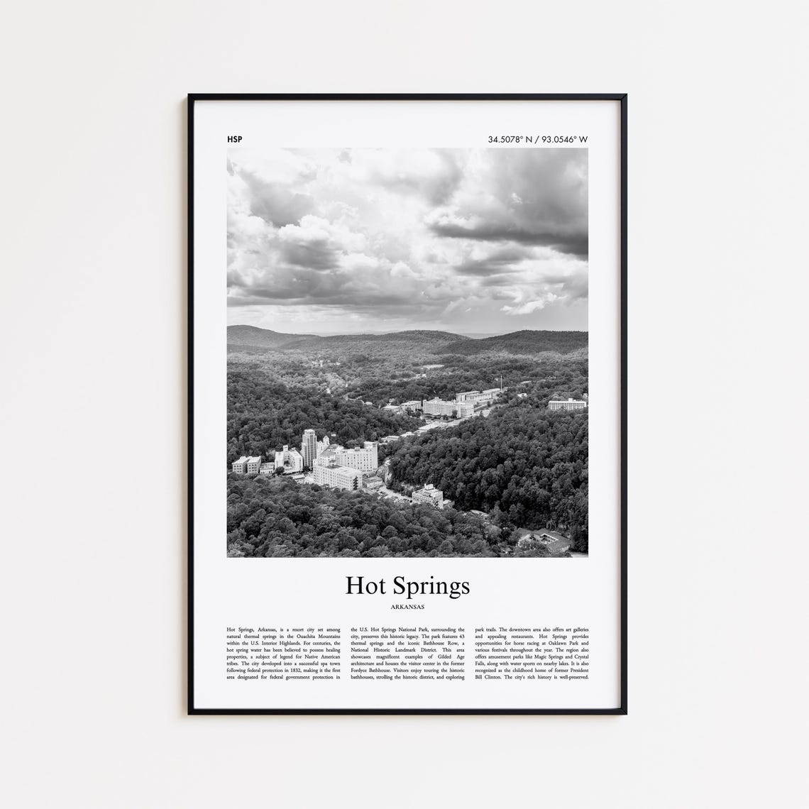 Hot Springs Arkansas Valley Black And White Aerial Photo Poster