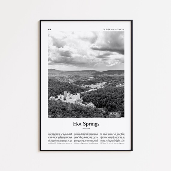 Hot Springs Arkansas Valley Black And White Aerial Photo Poster