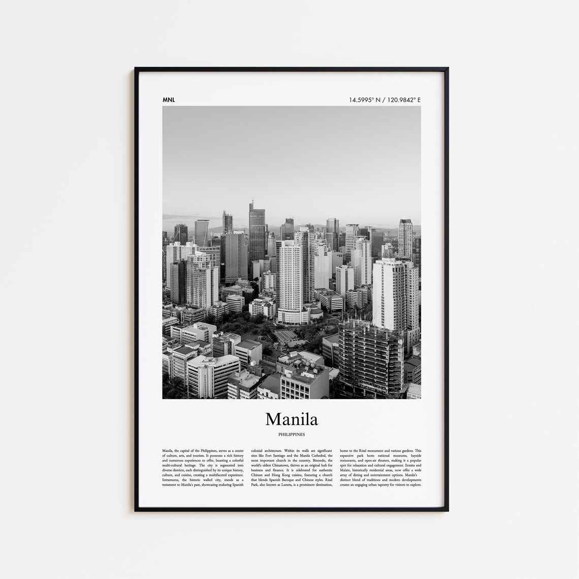 Manila Philippines Black And White Skyline Photography Poster