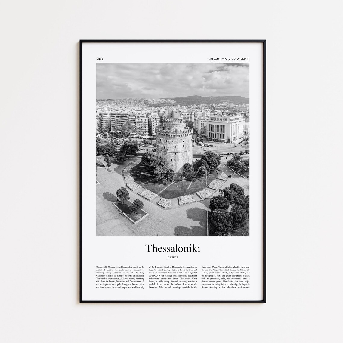 Thessaloniki Greece Black And White White Tower Photo Poster