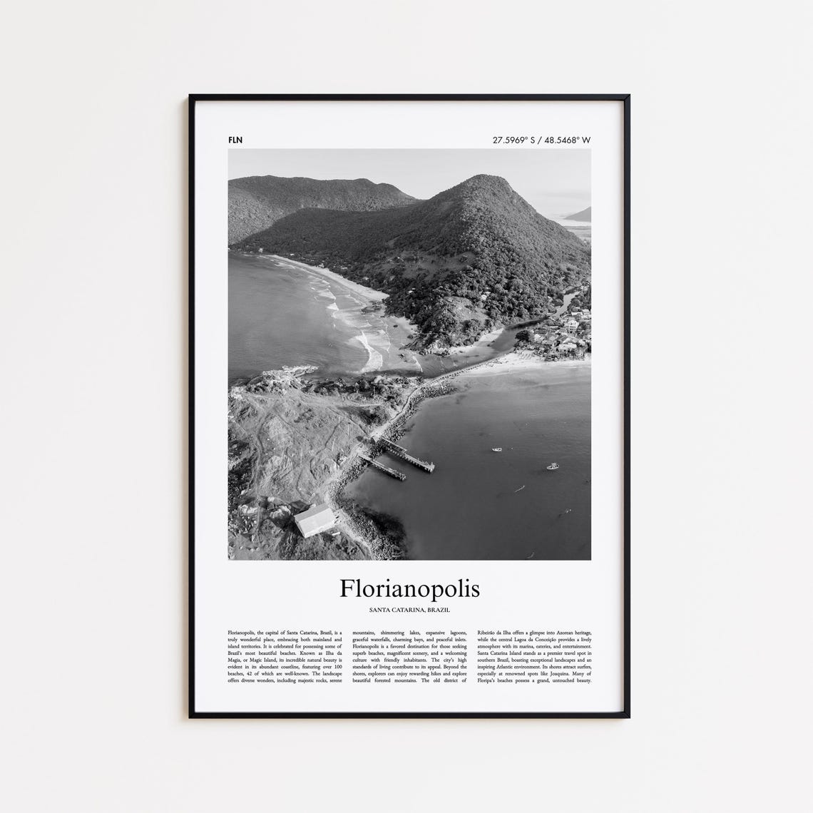 Florianopolis Brazil Black And White Beach Aerial Photo Poster