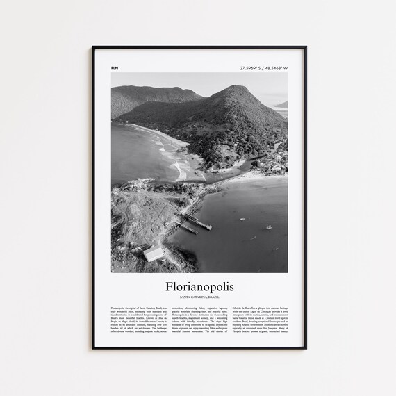 Florianopolis Brazil Black And White Beach Aerial Photo Poster