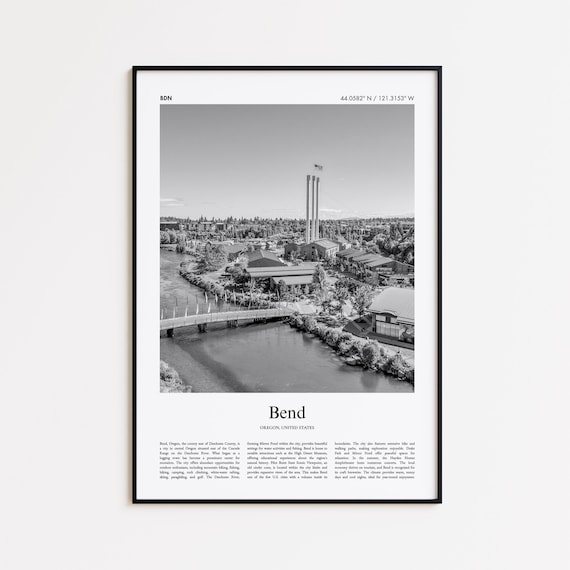 Bend Oregon Black And White Deschutes River Aerial City Photo Poster