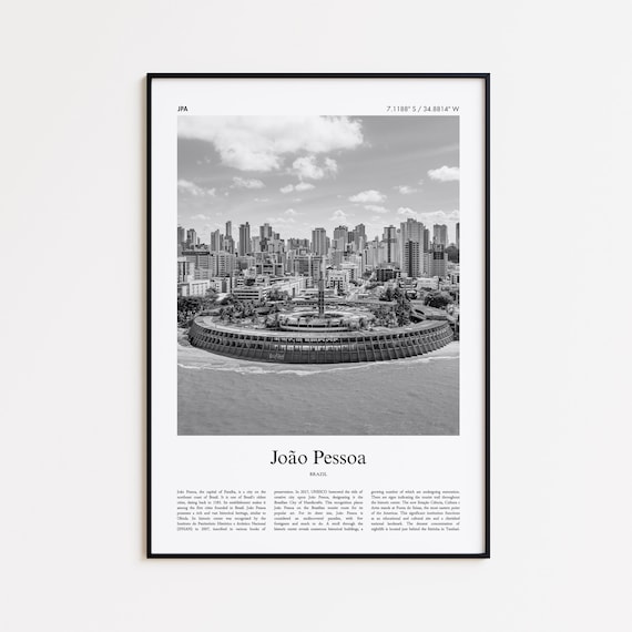 João Pessoa Brazil Black and White Waterfront Cityscape Travel Poster
