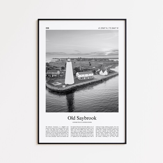 Old Saybrook Black and White Lighthouse Harbor Scenic Photo Poster