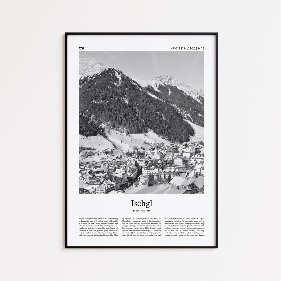 Ischgl Tyrol Austria Black White Alpine Ski Village Photo Poster
